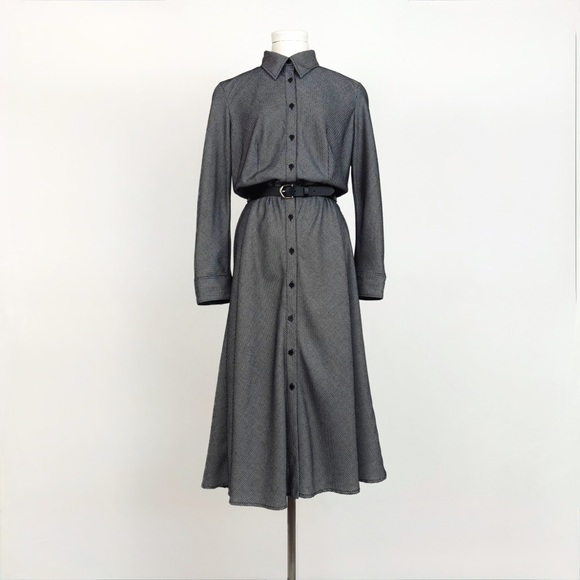 Vintage 90’s Micro Houndstooth Plaid Button-Front Midi Dress | Size M - Picture 2 of 8